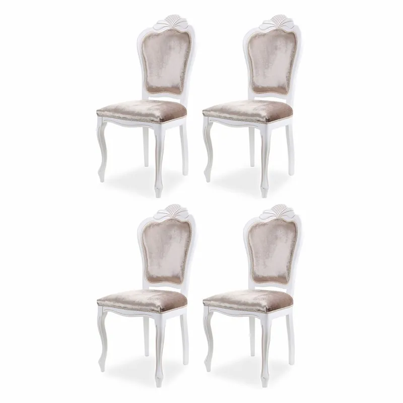 Casa Padrino conjunto de 4 sillas de comedor barrocos de terciopelo de lujo gris / blanco - Muebles barrocos Bestpreis