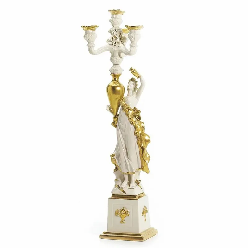 Casa Padrino portavela de porcelana barroco de lujo lado derecho blanco / oro A. 68 cm - Hecho en Italia Direkt Vom Hersteller