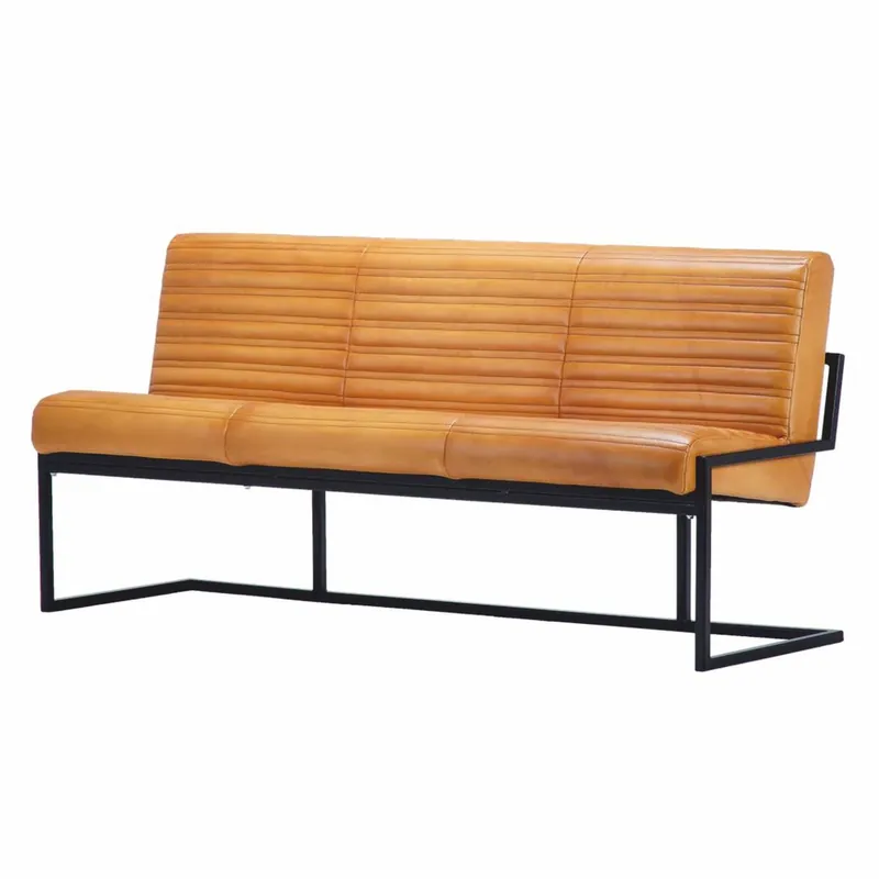 Casa Padrino banco de lujo de cuero genuino marrón claro / negro 180 cm - Muebles de cuero genuino Solange Der Vorrat Reicht