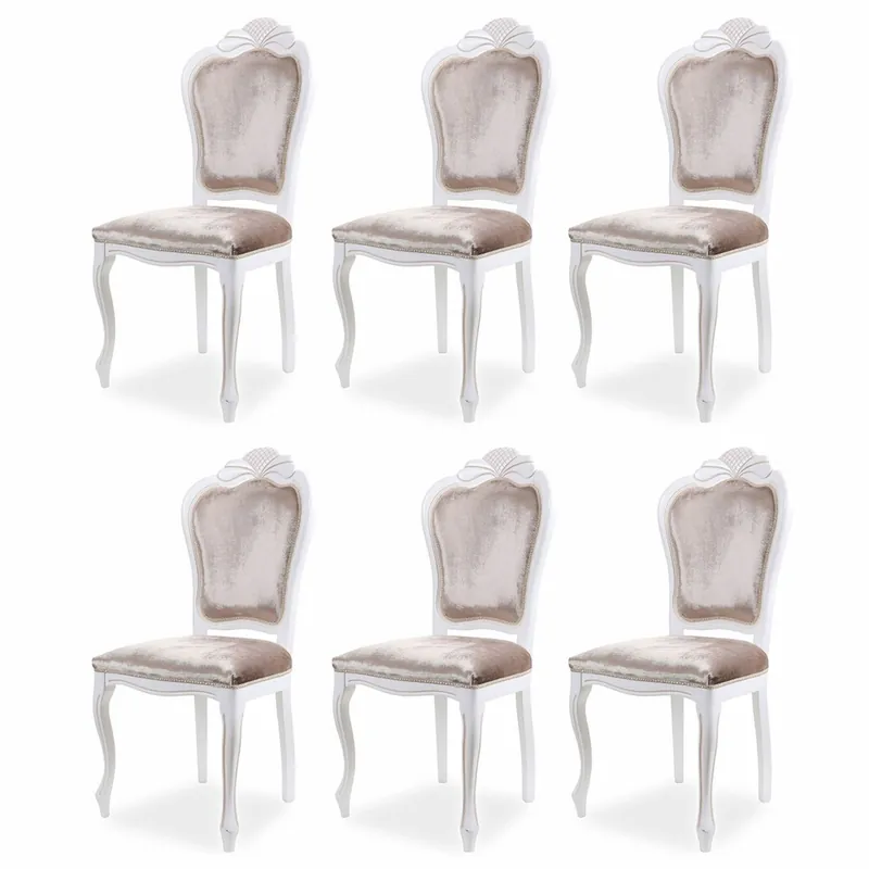 Casa Padrino conjunto de 6 sillas de comedor barrocos de terciopelo de lujo gris / blanco - Muebles barrocos Super-Preis