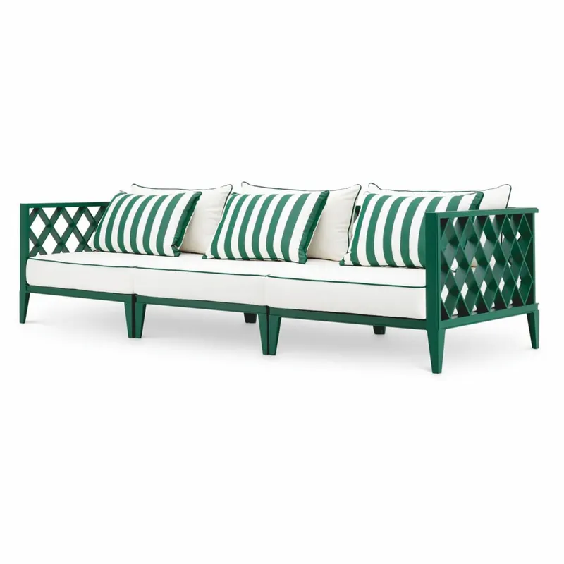 Super-Preis Casa Padrino sofá de jardín de lujo verde / blanco A. 275,5 cm - Muebles de jardín de exterior