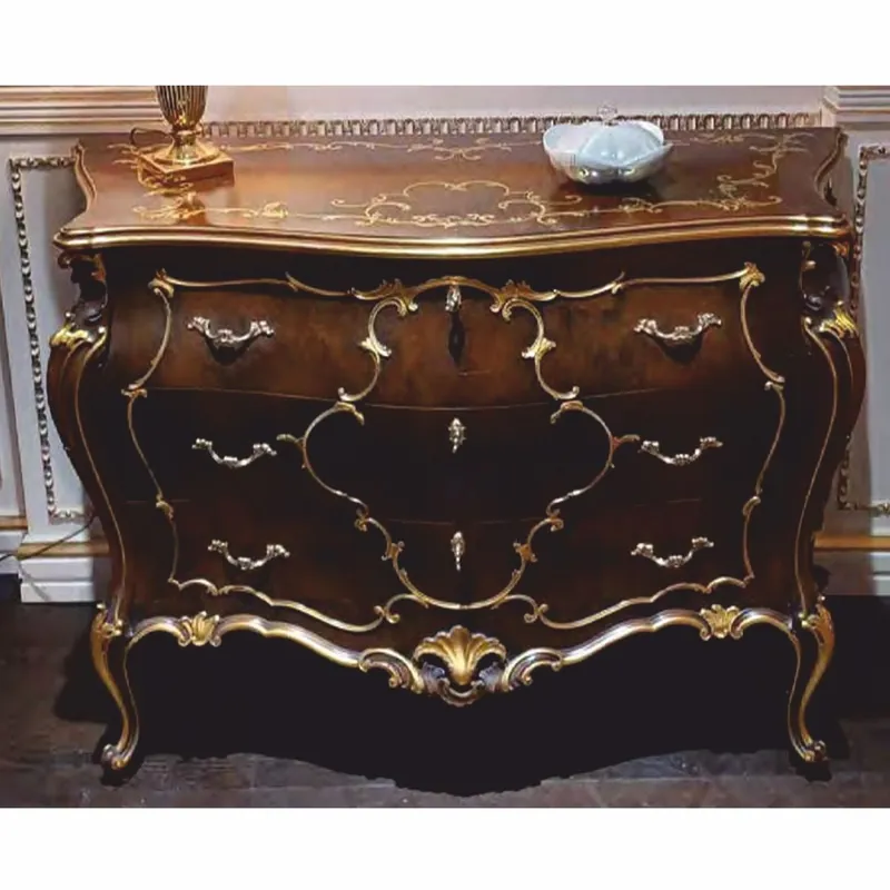 Top-Seller Casa Padrino cómoda barroco de lujo con 3 cajones marrón / oro 123 cm - Hecho en Italia
