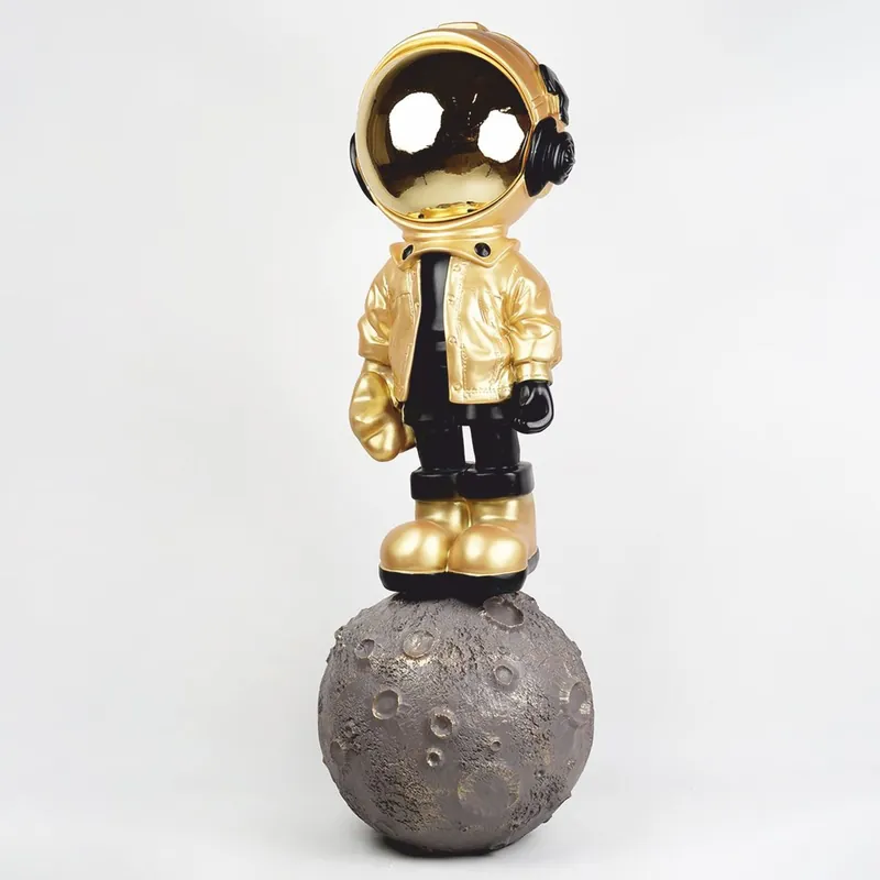 Neuheit Casa Padrino escultura decorativa XXL astronauta con estrella en planeta oro / negro / gris A. 154 cm