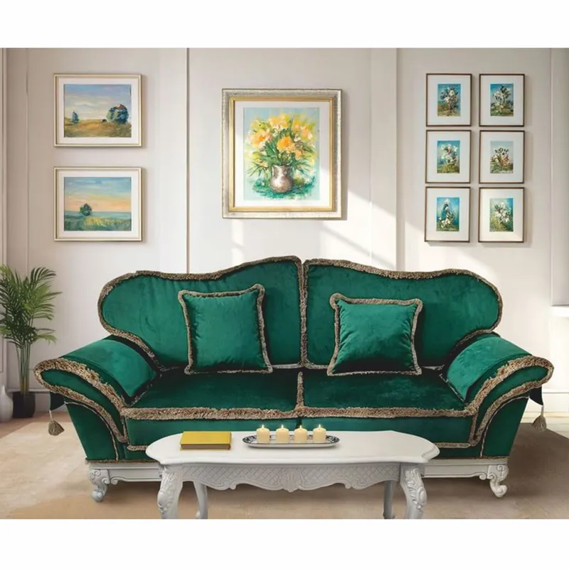 Rabatt Casa Padrino sofá de terciopelo barroco de lujo verde / blanco 210 cm - Muebles de salón de estilo barroco