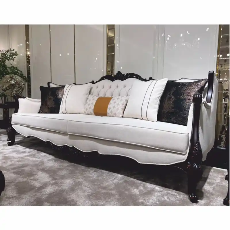 Casa Padrino sofá de salón barroco de lujo blanco / marrón oscuro 252 cm - Muebles barrocos Solange Der Vorrat Reicht