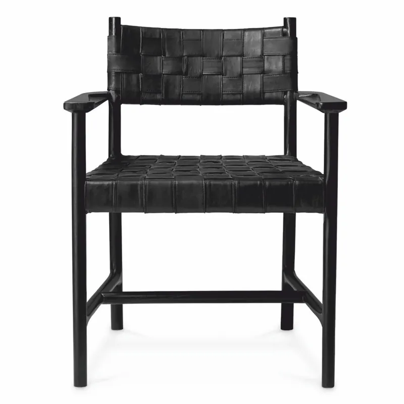 Top-Preis Casa Padrino silla de comedor de lujo con reposabrazos de cuero negro A. 85 cm - Muebles de lujo