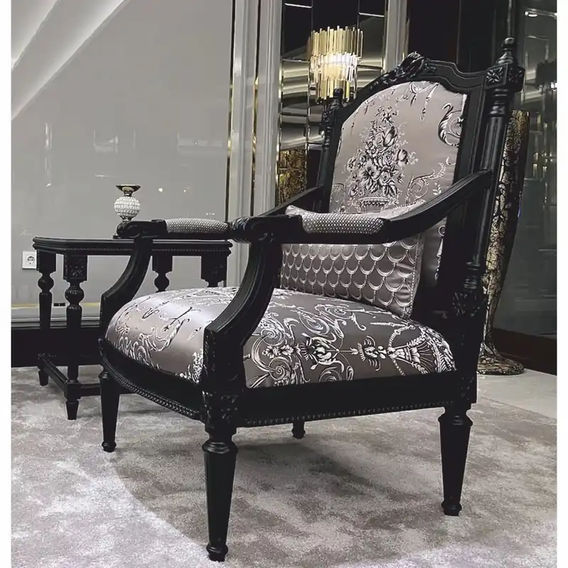 Casa Padrino sillón barroco de lujo con almohada plata / negro - Muebles de salón barrocos Günstig