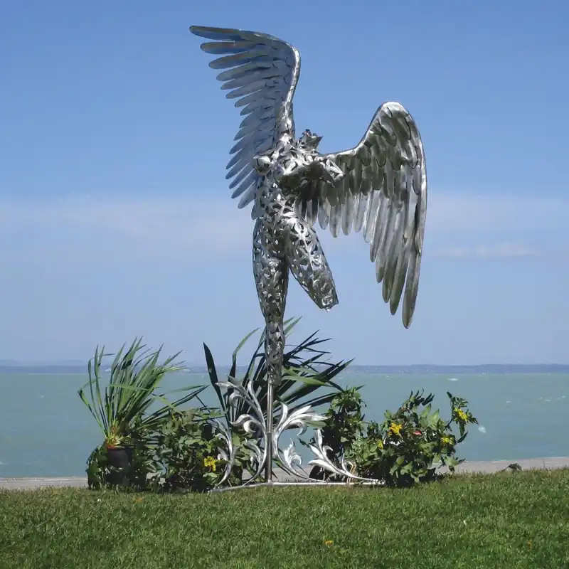 Casa Padrino escultura decorativa de lujo ángel plata A. 230 cm - Figura gigante de jardín Echt