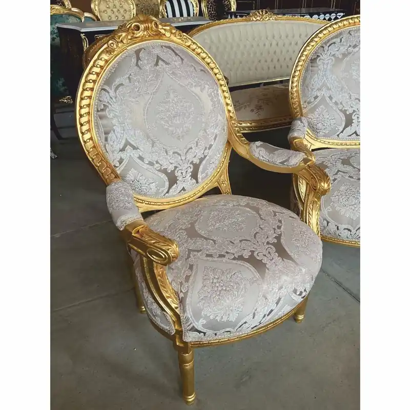 Casa Padrino Silla de Salón Barroco Medallón Gris / Oro A. 100 cm - Muebles Barrocos Begrenztes Angebot