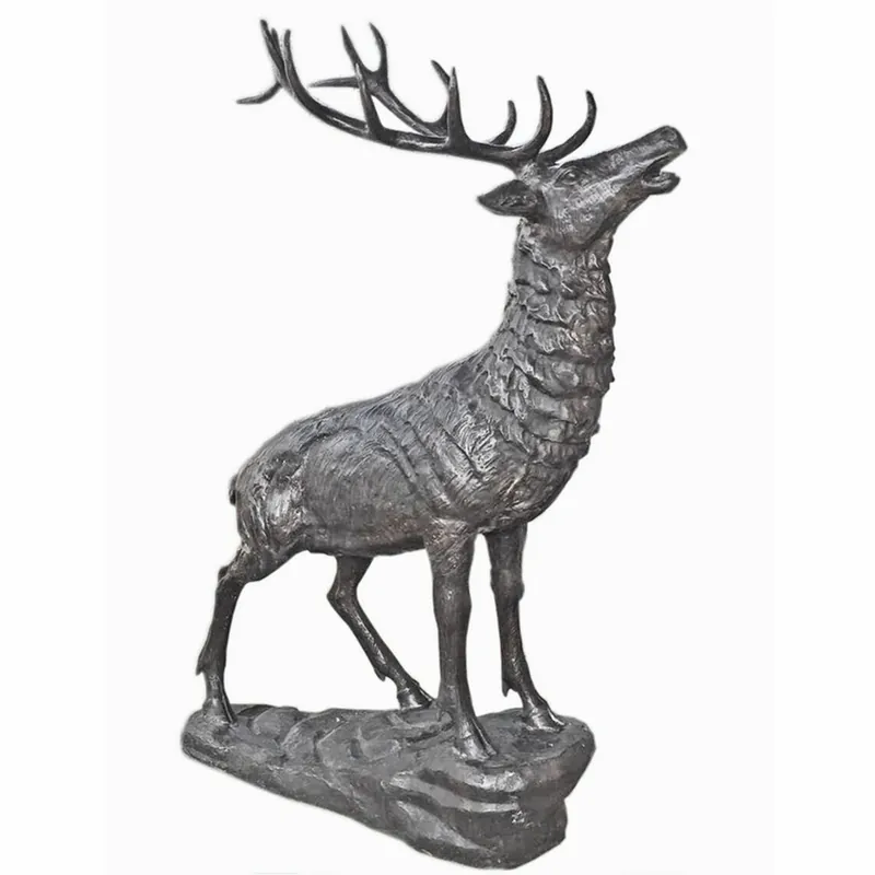 Aktuell Casa Padrino Escultura XXL de Latón Decorativa de Jardín Ciervo Gris A. 177 cm - Figura de Jardín