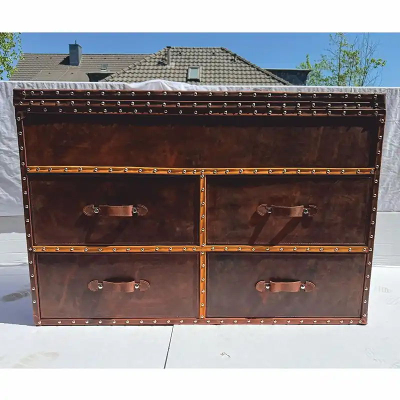 Casa Padrino cómoda / cofre Art Déco de lujo marrón 125 cm - Muebles de cuero Neu