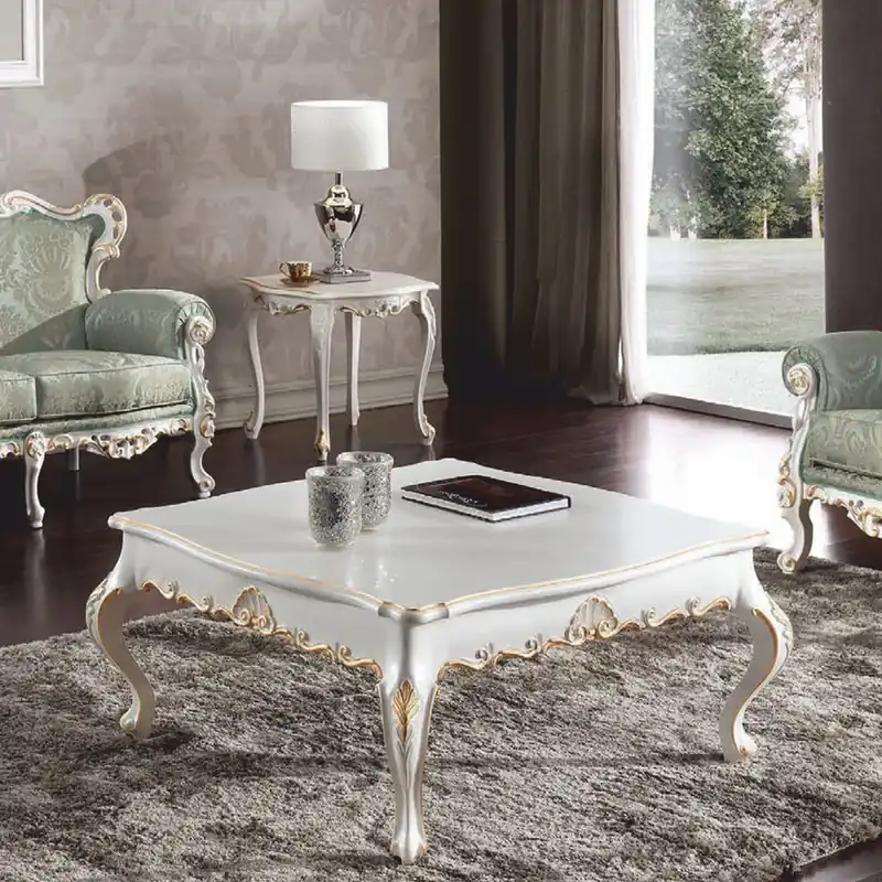 Top-Preis Casa Padrino mesa de centro barroco de lujo blanco / oro 104 cm - Hecho en Italia
