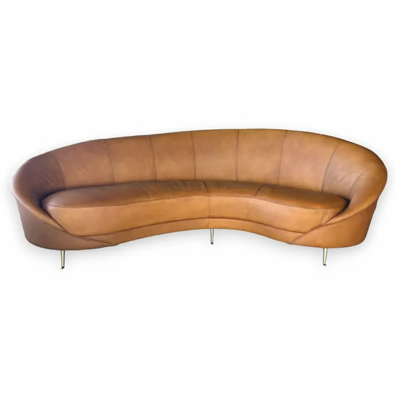 Casa Padrino Sofá de Cuero de Lujo Marrón Claro / Latón 230 cm - Muebles de Salón de Cuero Echt