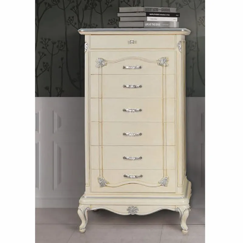 Schneller Versand Casa Padrino cómoda barroco de lujo con 7 cajones crema / plata A. 135 cm - Hecha en Italia