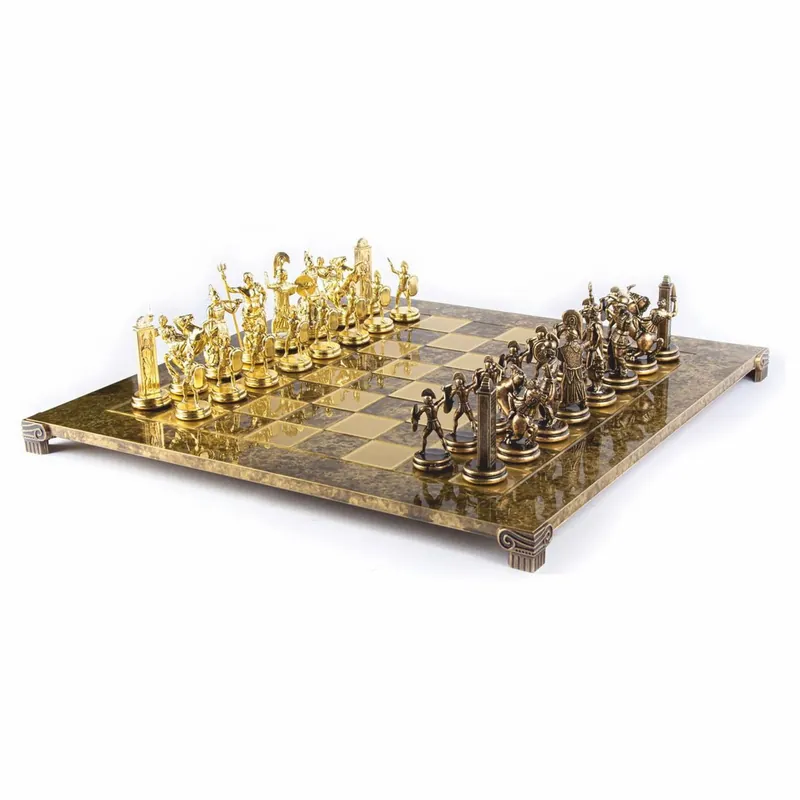Nur Heute Casa Padrino conjunto de ajedrez de lujo oro / marrón / bronce 54 x 54 cm - Conjunto de ajedrez griego