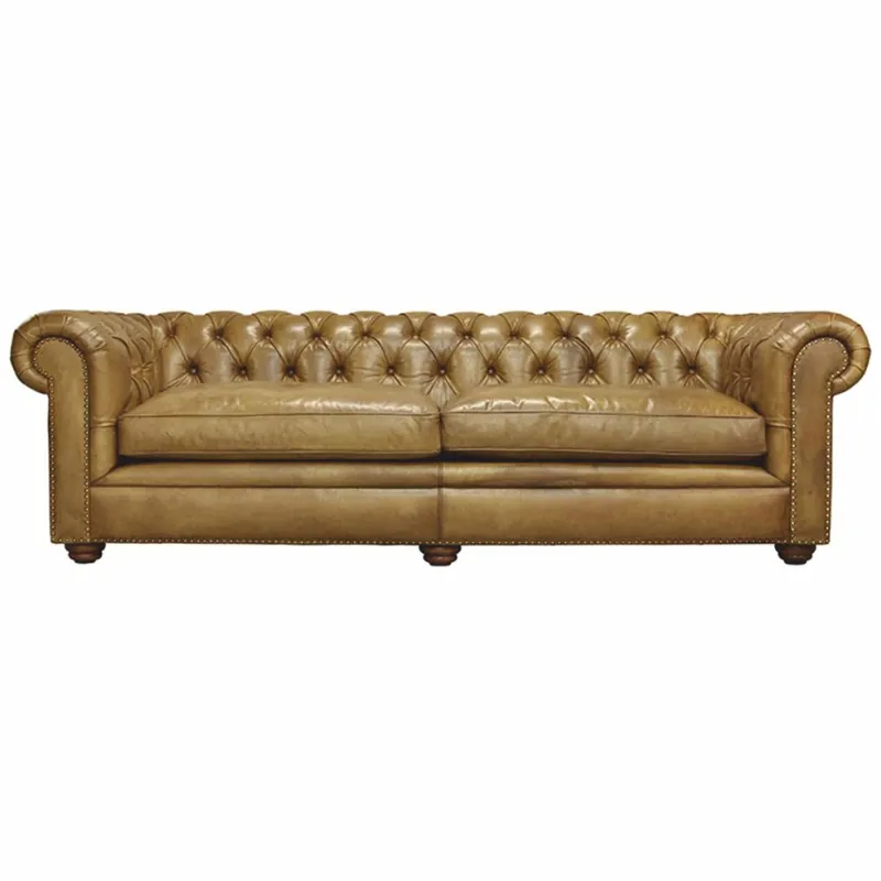 Sonderaktion Casa Padrino Sofá de Cuero Chesterfield de Lujo Marrón Claro / Marrón Oscuro 242 cm - Muebles de Cuero