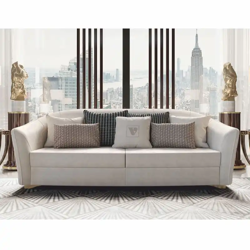 Sofort Bestellen Casa Padrino sofá Chesterfield de lujo para hotel gris / oro 245 cm - Hecho en Italia