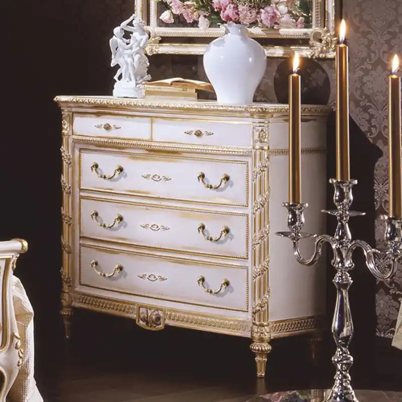 Direktkauf Casa Padrino cómoda barroco de lujo con 5 cajones blanco / oro - Hecho en Italia