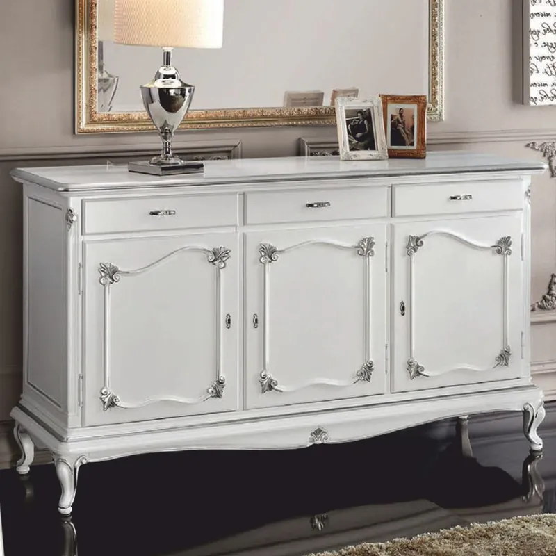 Casa Padrino Aparador Barroco de Lujo Blanco / Plata 180 cm - Muebles Barrocos - Hecho en Italia Nur Heute