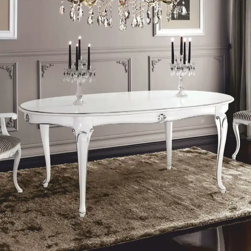 Casa Padrino mesa de comedor barroco de lujo blanco / plata 200-280 cm - Hecho en Italia Preis Gesenkt