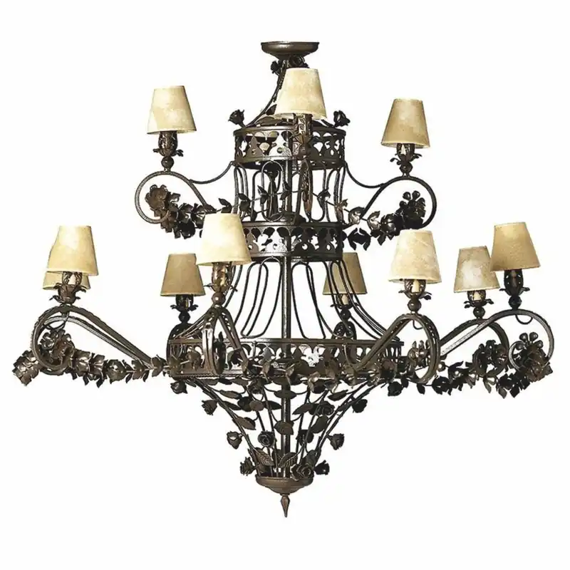 Markenware Casa Padrino lámpara de araña barroco de lujo de hierro forjado marrón / beige Ø 150 x Al. 130 cm