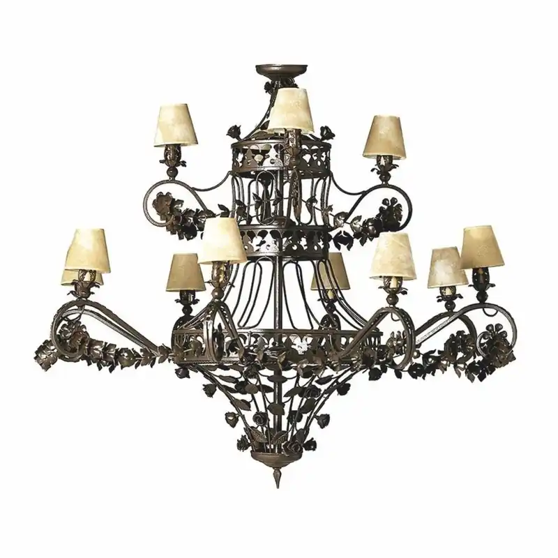 Casa Padrino lámpara de araña barroco de lujo de hierro forjado marrón / beige Ø 100 x Al. 100 cm Preisknaller