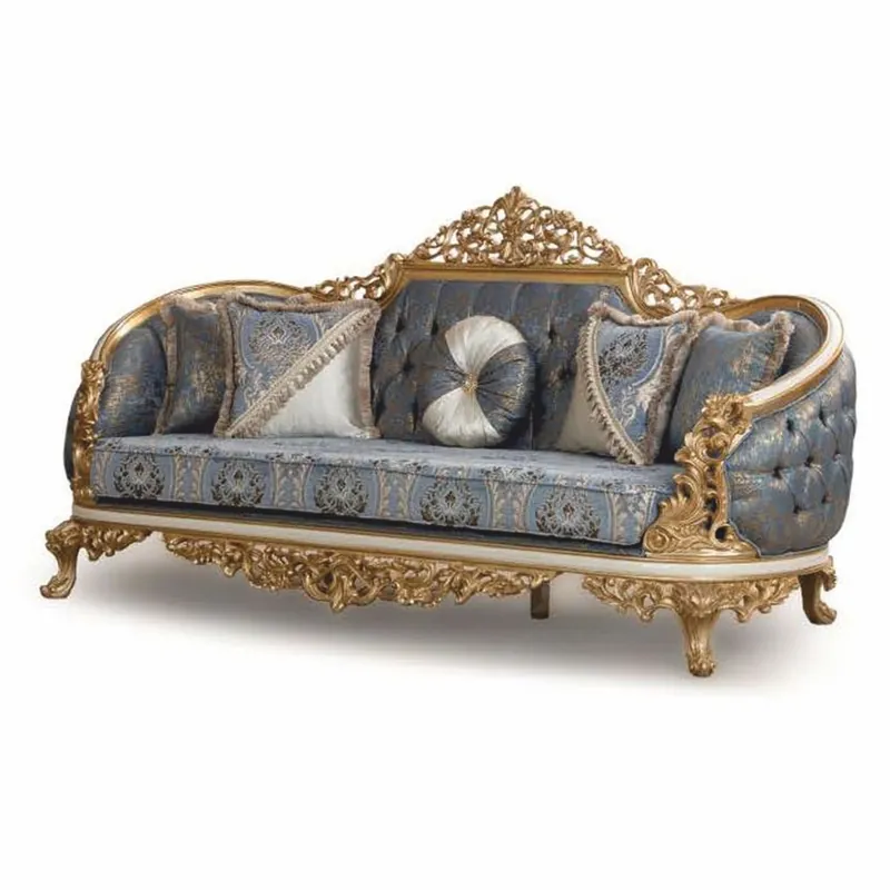 Casa Padrino Sofá Barroco de Lujo Azul / Blanco / Oro 240 cm - Muebles de Salón Barrocos Expressversand