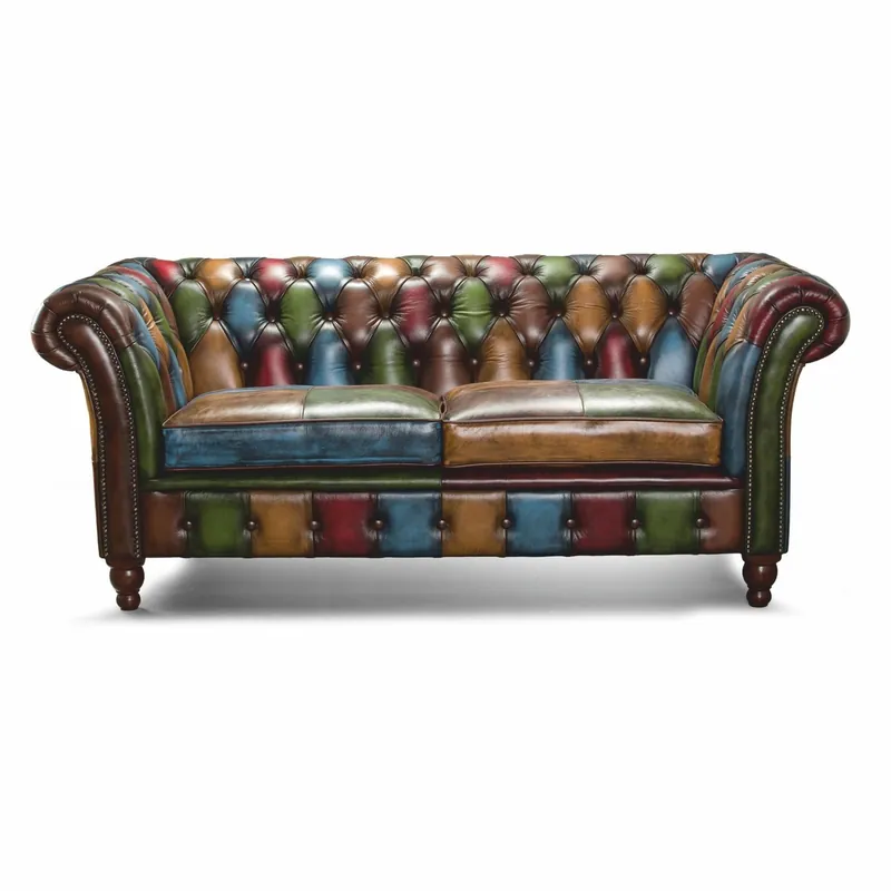Jetzt Bestellen Casa Padrino sofá Chesterfield de lujo de 2 plazas de cuero genuino colorido / marrón oscuro 200 cm