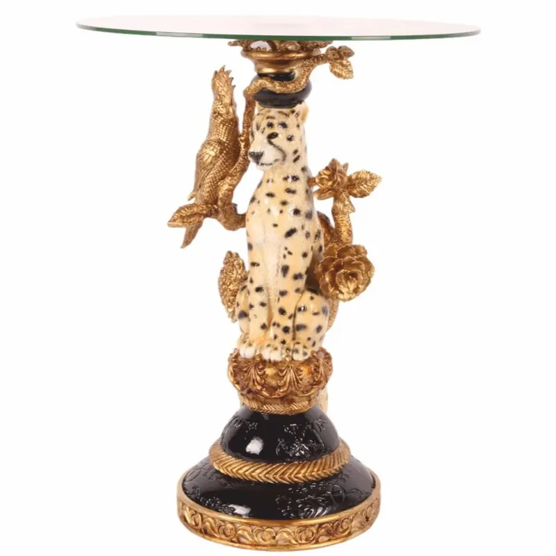 Casa Padrino mesa auxiliar barroco leopardo con tapa de vidrio Al. 51,5 cm - Muebles barrocos Schnäppchen