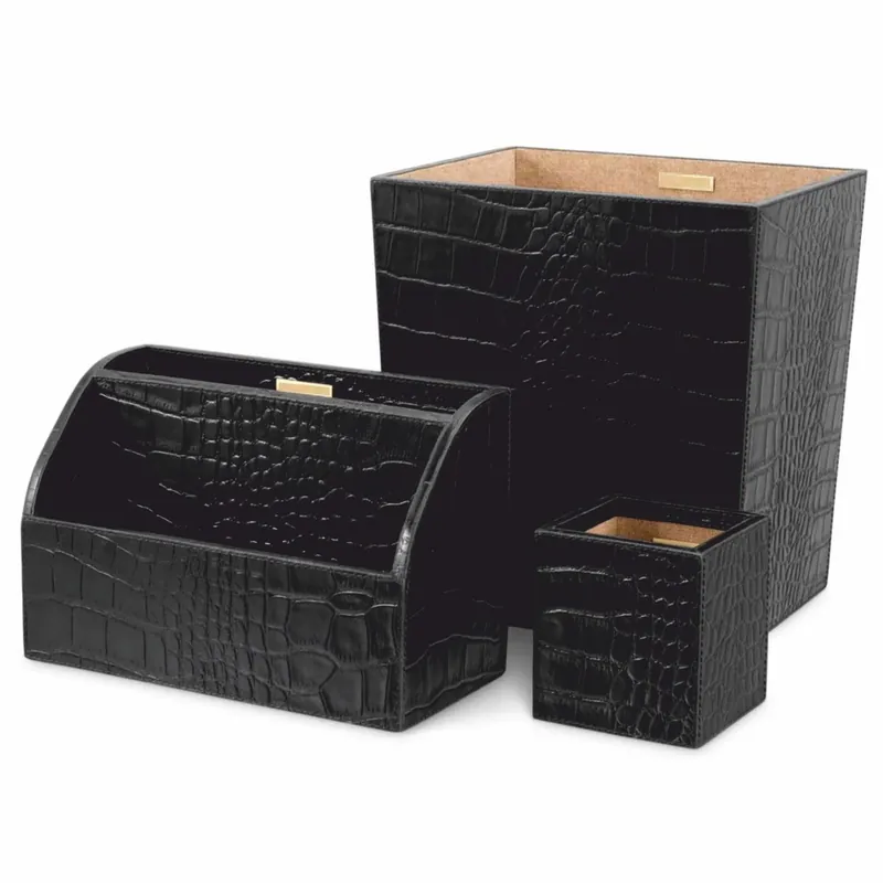 Casa Padrino Conjunto de Escritorio de Lujo en Cuero Genuino Negro - Accesorios de Escritorio Sonderangebot