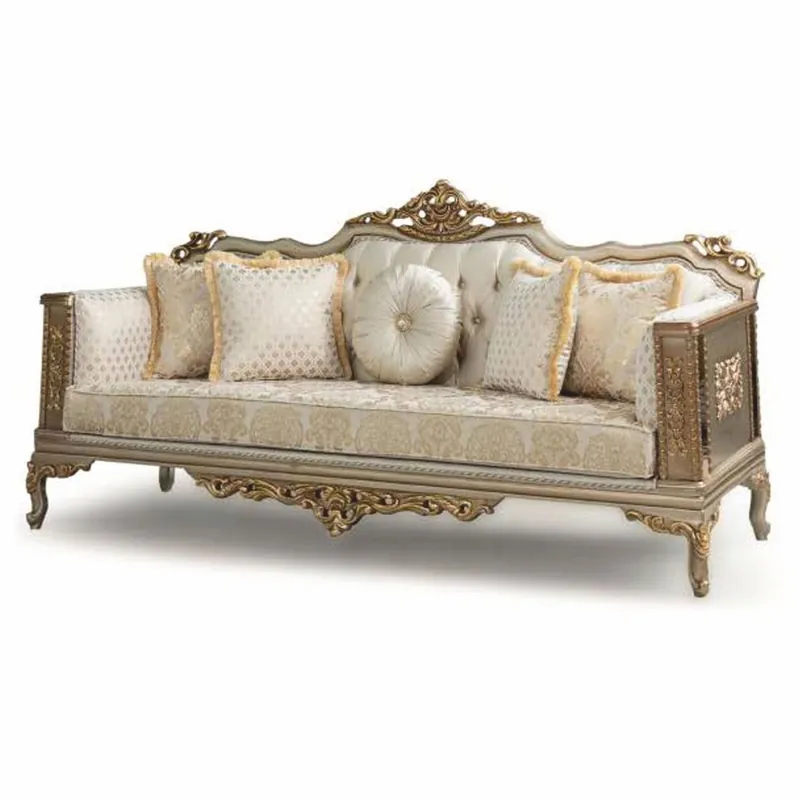 Casa Padrino sofá de salón barroco de lujo crema / gris / oro 220 cm - Muebles Barrocos Mega-Angebot