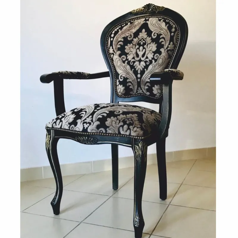 Expressversand Casa Padrino silla de comedor barroco de lujo con reposabrazos negro / gris / negro antiguo