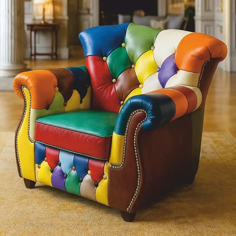 Casa Padrino sillón Chesterfield de lujo de cuero colorido - Muebles de cuero patchwork Abverkauf
