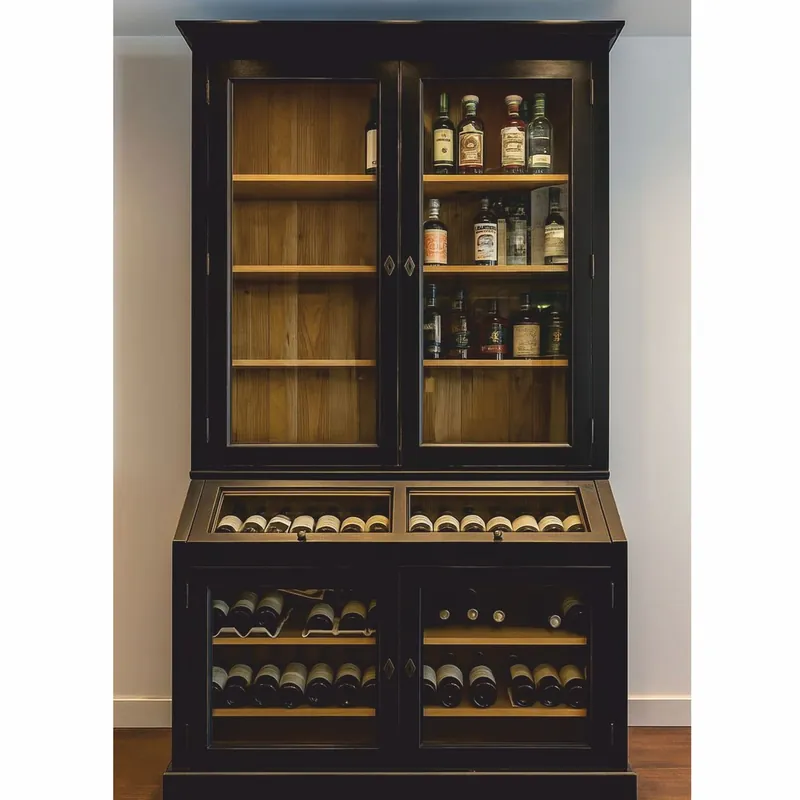 Finale Aktion Casa Padrino gabinete de vino de estilo campestre negro / natural 120 cm - Muebles de bar de estilo campestre