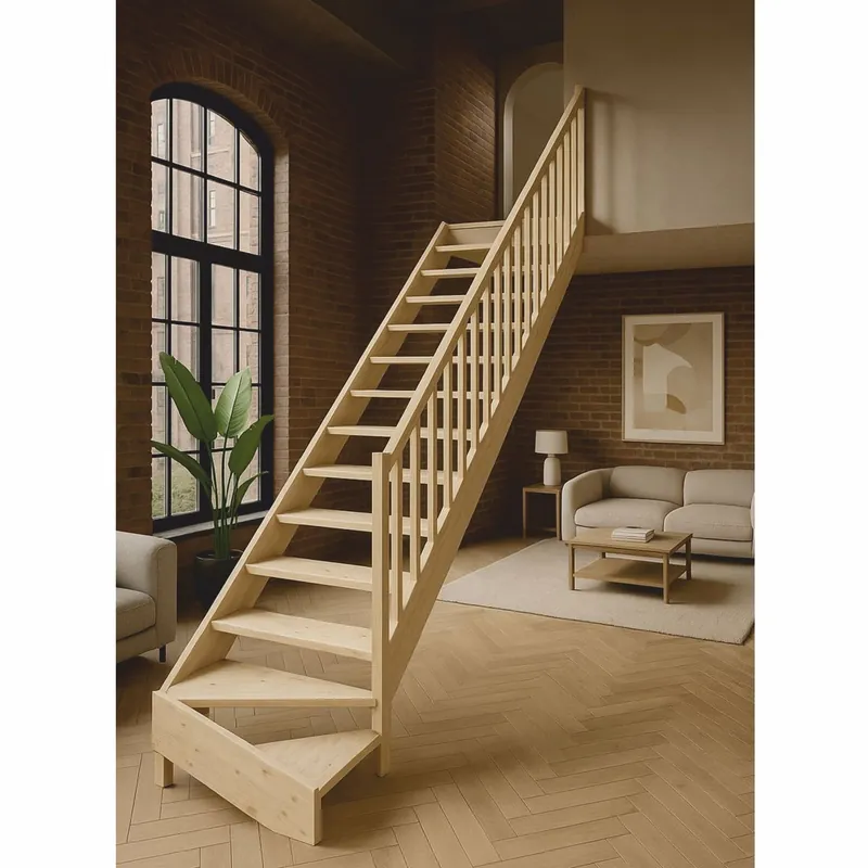 Casa Padrino escalera de esquina de madera de lujo con barandilla lado derecho natural Al. 364 cm Online Kaufen