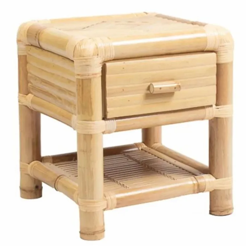 Casa Padrino mesita de noche de bambú de lujo con cajón natural Al. 45 cm - Muebles de bambú Neue Ware