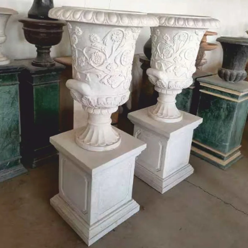Casa Padrino conjunto de macetas barrocos de lujo de mármol sobre pilares de decoración de jardín blanco Al. 150 cm Billig