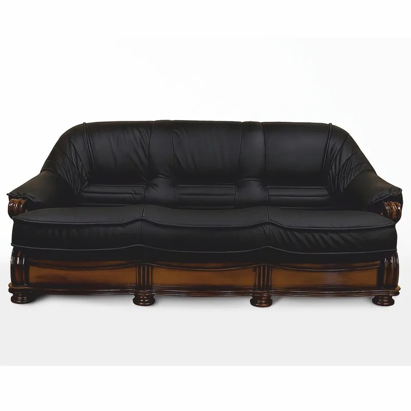 Casa Padrino sofá barroco de lujo de cuero negro / marrón oscuro 220 cm - Muebles barrocos Markenprodukt