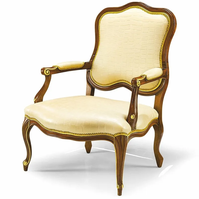 Casa Padrino Sillón Barroco de Lujo en Cuero Crema / Marrón / Oro - Muebles Barrocos - Hecho en Italia Preis Gesenkt