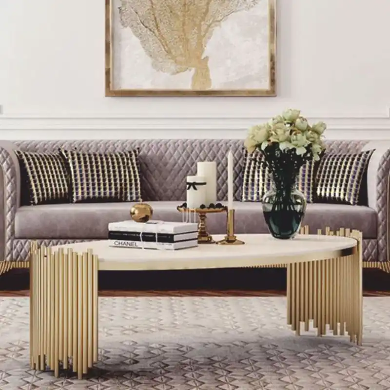 Casa Padrino mesa de centro de lujo con tablero de mármol artificial blanco / oro Ø 101 cm Jetzt Bestellen