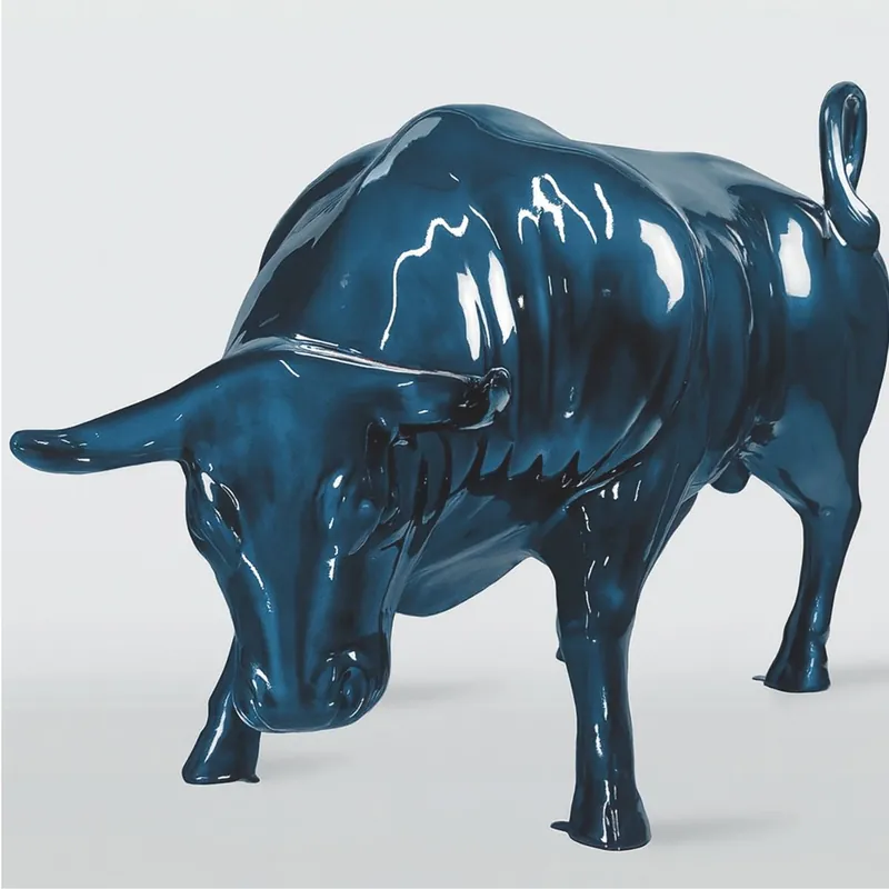 Casa Padrino escultura decorativa XXL toro azul metalizado 235 cm - Figura de jardín Echt