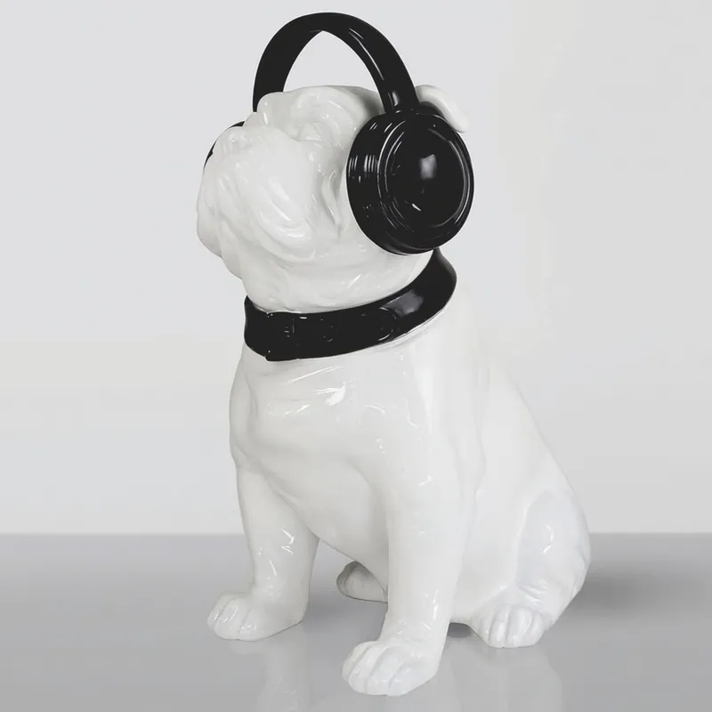 Ausverkauf Casa Padrino escultura decorativa perro bulldog con auriculares blanco / negro A. 120 cm