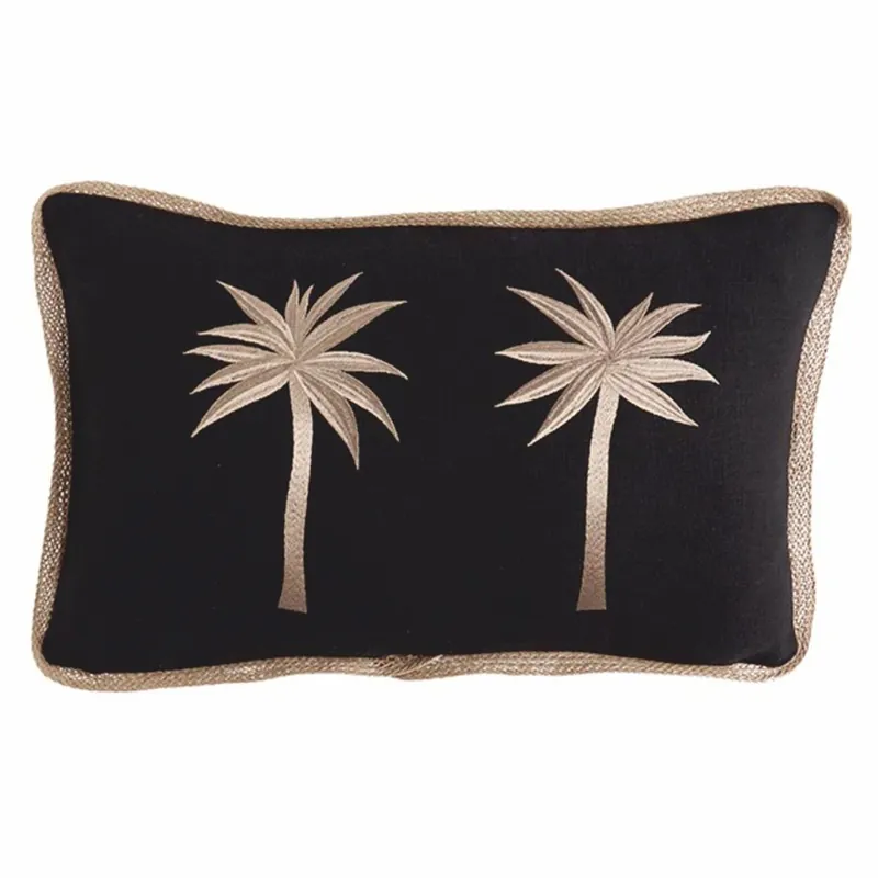 Casa Padrino cojín decorativo de algodón de lujo con 2 palmeras negro / oro 30 x 50 cm Jetzt Bestellen