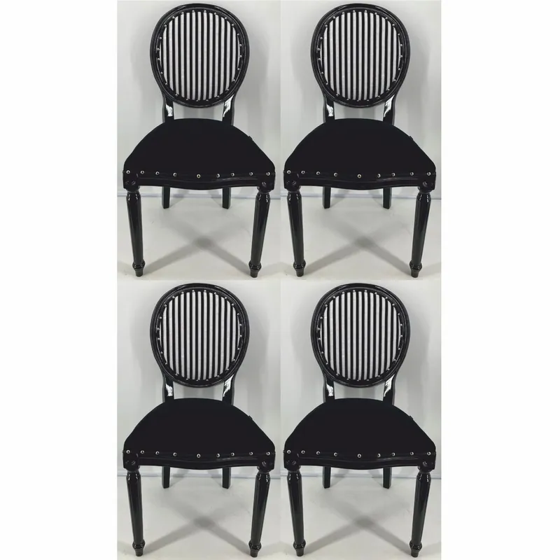 Jetzt Kaufen Casa Padrino conjunto de 4 sillas de comedor barrocos de lujo negro / blanco / plata - Muebles barrocos