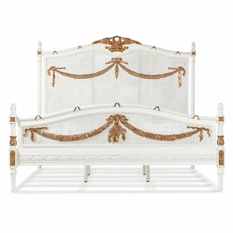 Casa Padrino cama doble barroco de lujo marfil / oro - Muebles de dormitorio barrocos Top-Preis