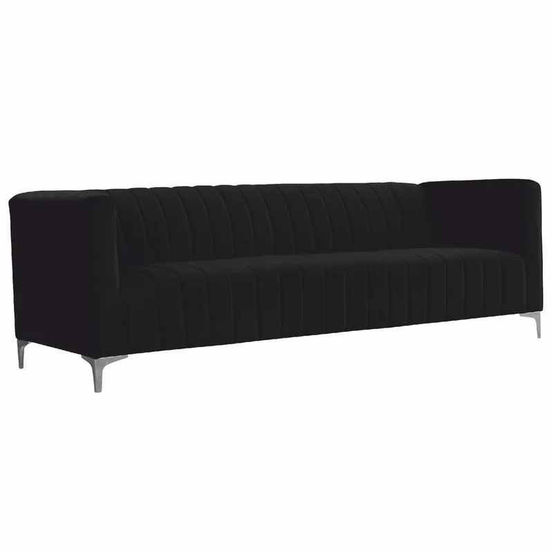Zertifiziert Casa Padrino sofá de lujo de 3 plazas en terciopelo negro / gris 220 cm - Muebles de salón
