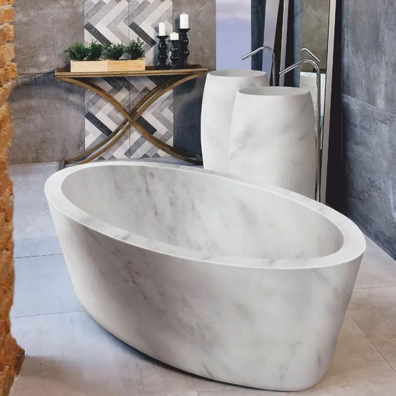 Geprüft Casa Padrino bañera de lujo independiente de mármol blanco 190 cm - Interior de baño