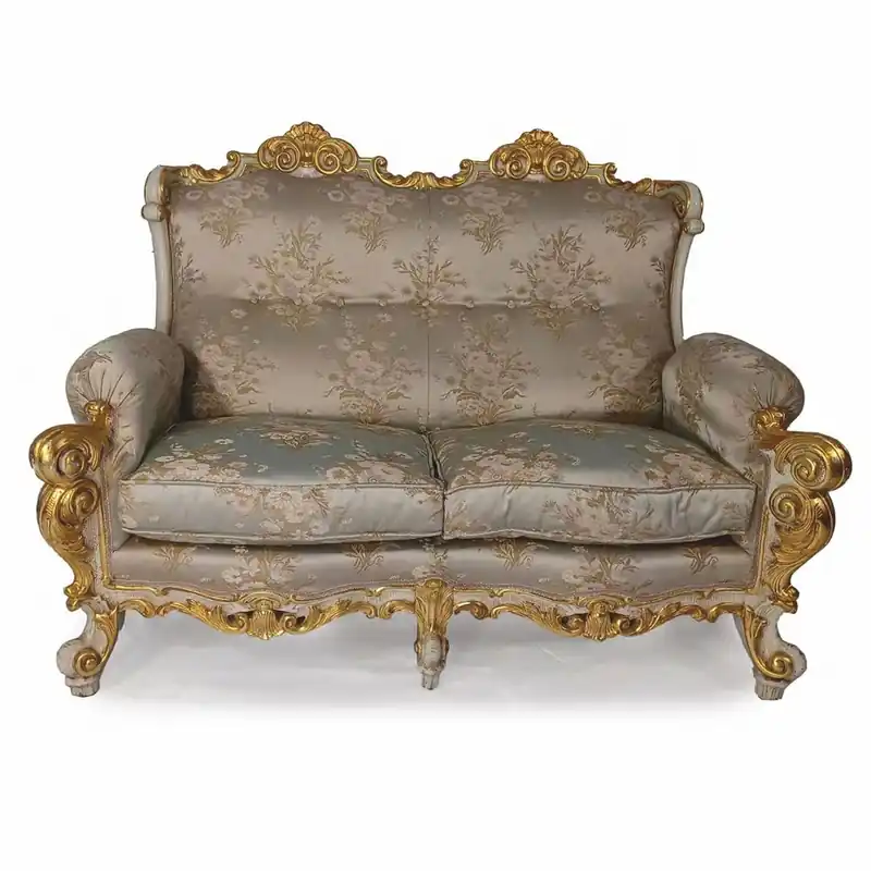 Casa Padrino sofá barroco de lujo para hotel y salón plata / gris / oro 150 cm - Hecho en Italia Preisreduziert