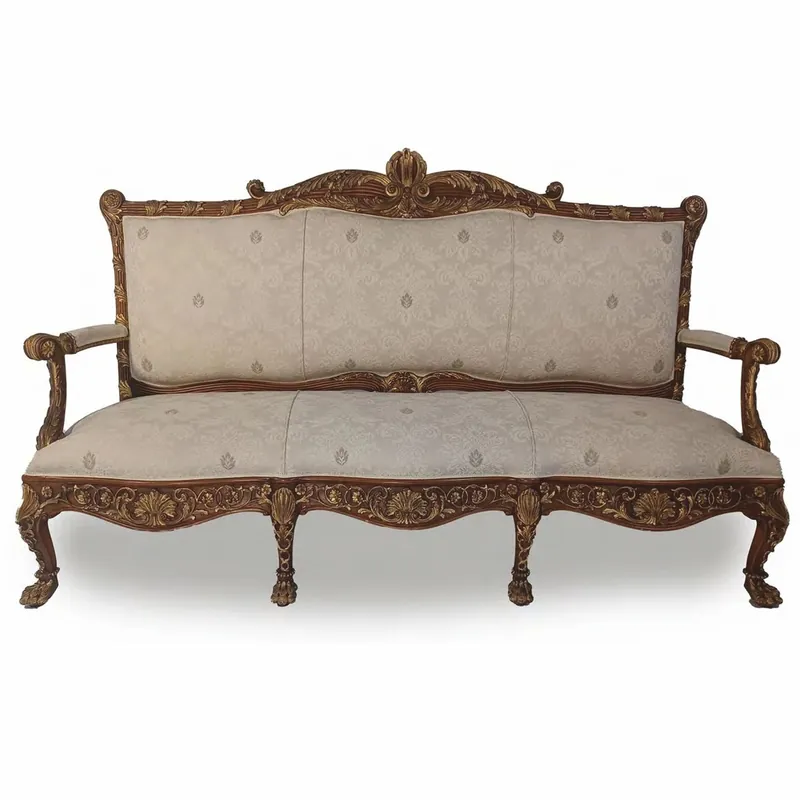 Geprüft Casa Padrino Sofá Barroco de Lujo Gris / Marrón Oscuro / Oro 217 cm - Hecho en Italia