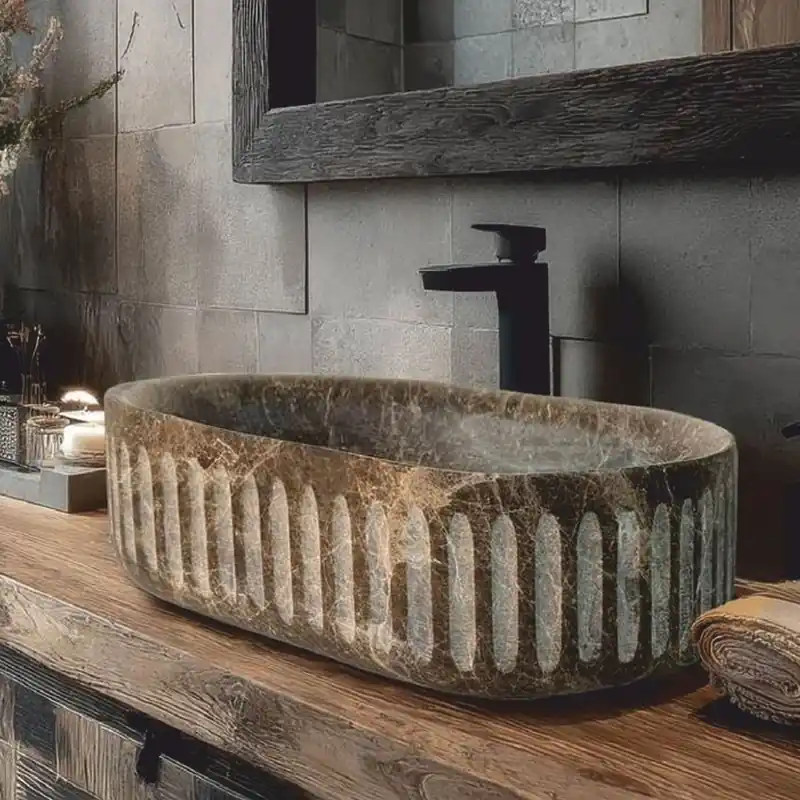 Casa Padrino lavabo de lujo de mármol marrón 58 cm - Accesorios de baño Geprüft
